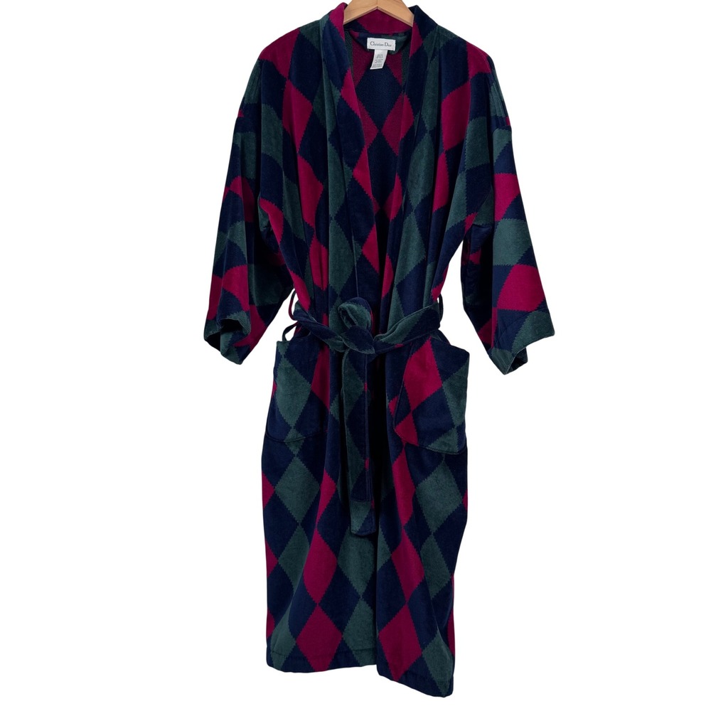 Christian Dior Monsieur Robe VTG Men OS Argyle Terry Cloth Old Money Mafia Boss
